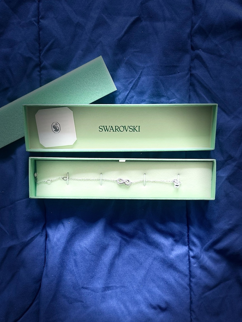 Swarovski Silver Infinity Bracelet with Mint Green Box